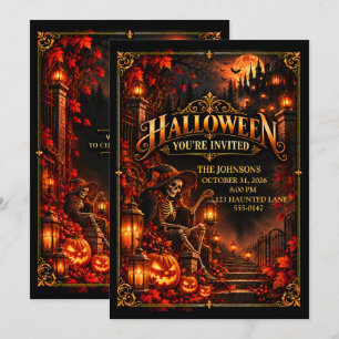 Elegant Halloween Skeleton Party Invitation