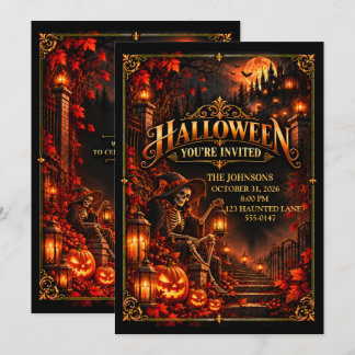 Elegant Halloween Skeleton Party Invitation
