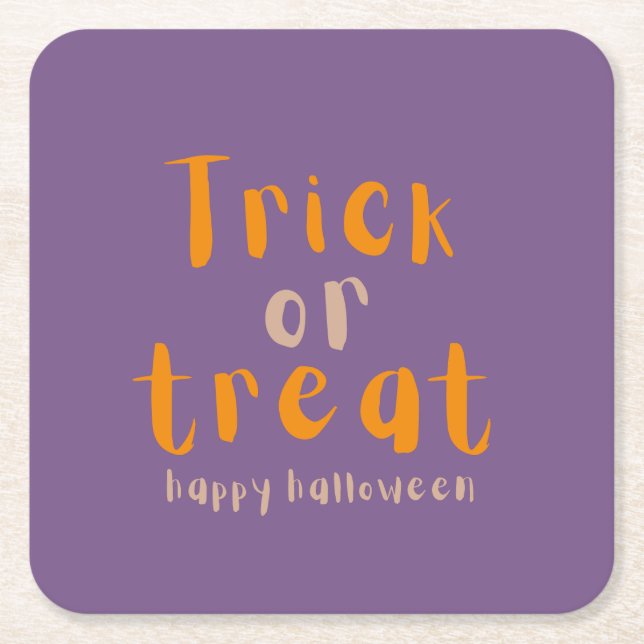 Elegant Halloween Trick or Treat Paper Coaster (Front)