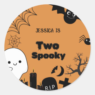 Elegant Halloween two spooky second Birthday party Classic Round Sticker