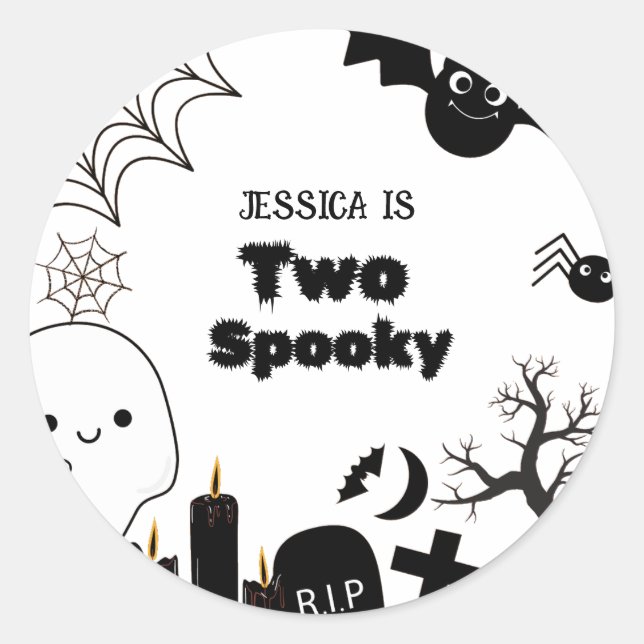 Elegant Halloween two spooky second Birthday party Classic Round Sticker (Front)
