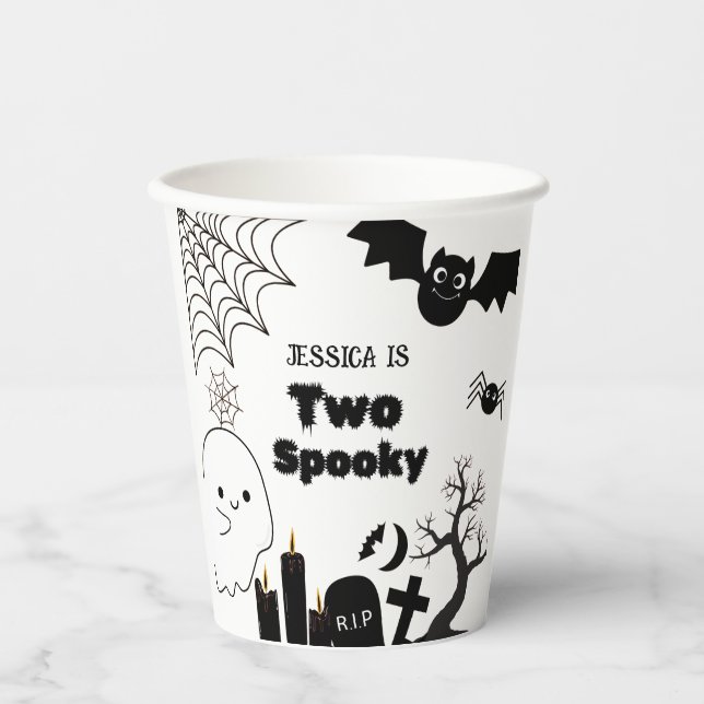 Elegant Halloween two spooky second Birthday party Paper Cups (Front)