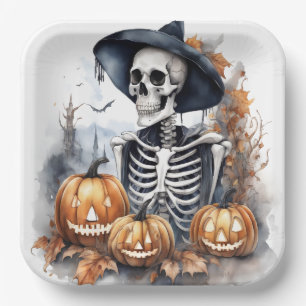 Elegant Halloween Watercolor Skeleton    Paper Plate