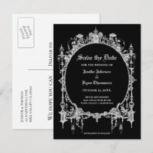 Elegant halloween wedding save the date postcard