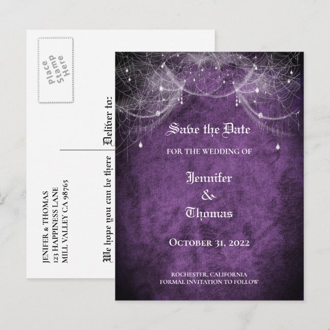 Elegant halloween wedding save the date postcard (Front/Back)