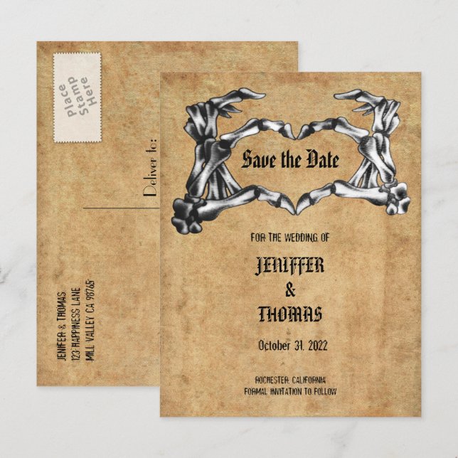 Elegant halloween wedding save the date postcard (Front/Back)