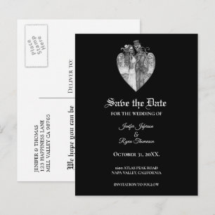 Elegant halloween wedding save the date postcard