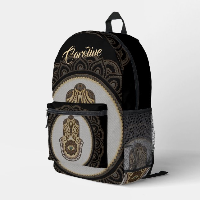 Elegant hamsa hand,  printed backpack (Back Corner Right)