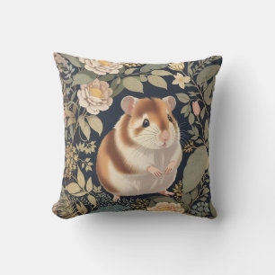 Elegant Hamster William Morris Inspired Floral Throw Pillow