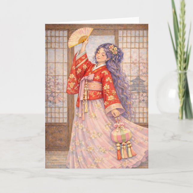 Elegant Hanbok with Fan Card (Front)