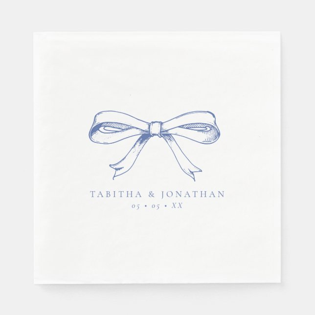 Elegant Hand Drawn Blue Bow Wedding Napkin (Front)