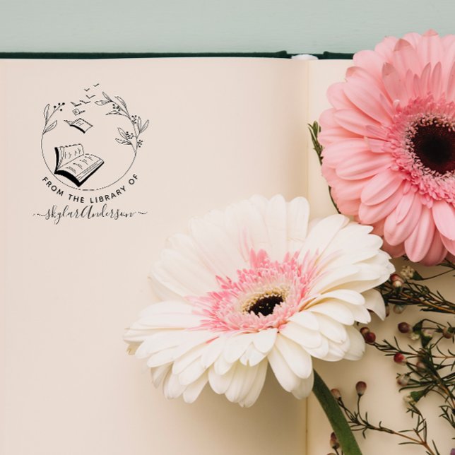 Elegant hand-drawn Book Birds From The Library Of  Self-inking Stamp (Creator Uploaded)