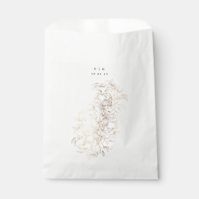 Elegant Hand Drawn Botanical Monogram Wedding Favour Bag (Front)