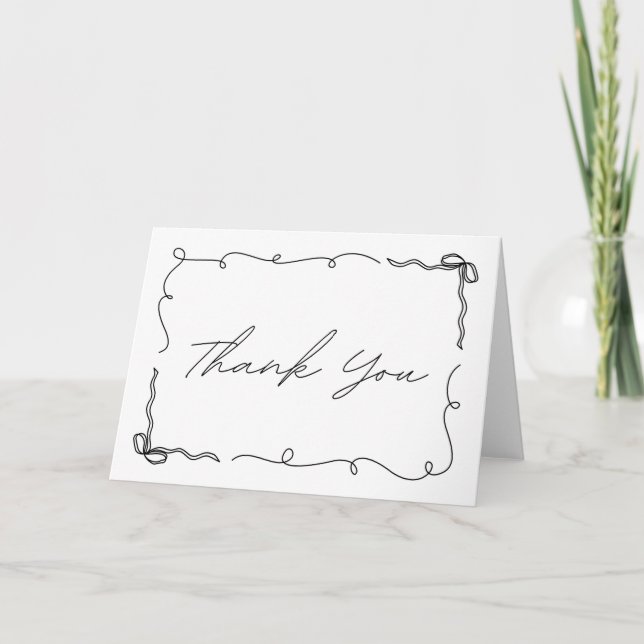 Elegant Hand Drawn Bow Doodle Chic Bridal Shower Thank You Card (Front)