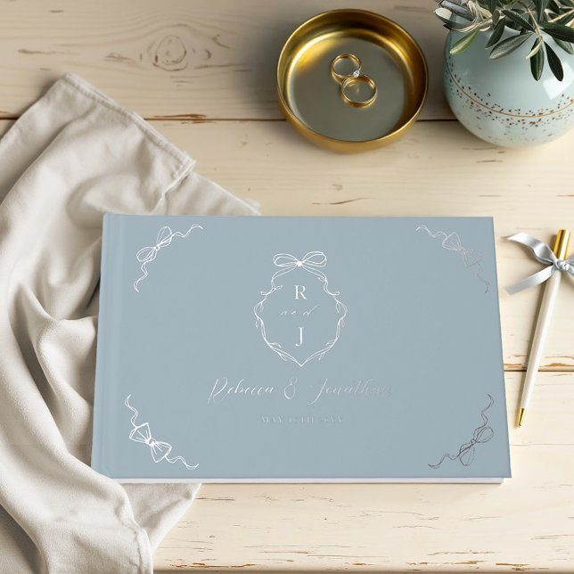 Elegant Hand Drawn Bow & Ribbon Monogram Wedding Guest Book (Elegant Hand Drawn Bow & Ribbon Monogram Wedding Foil Guest Book)