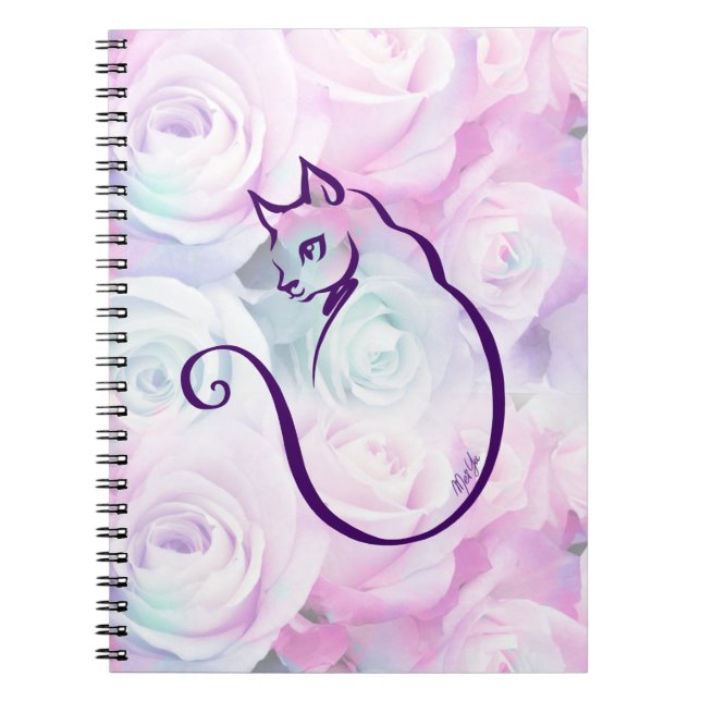 Elegant Hand Drawn Cat Floral Pastel Notebook (Front)