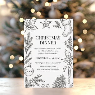 Elegant Hand-Drawn Christmas Dinner Invitation