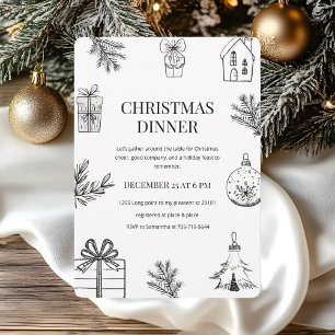 Elegant Hand-Drawn Christmas Dinner Invitation