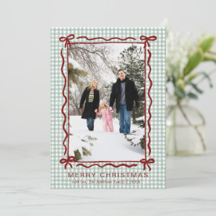 Elegant Hand Drawn Coquette Bow Christmas Photo Holiday Card