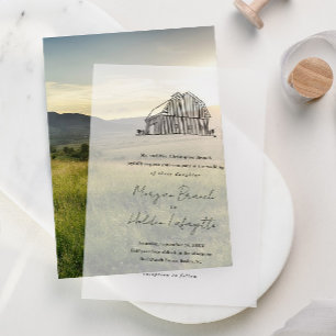 Elegant Hand Drawn Country Barn Wedding Vellum Invitations