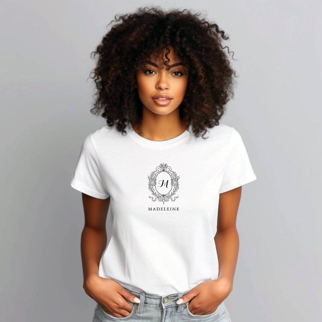 Elegant Hand-Drawn Crest with Monogram T-Shirt (Creator Uploaded)