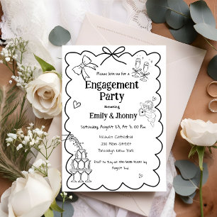 Elegant Hand Drawn Engagemnt Party Invitation
