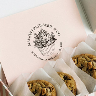 Elegant Hand Drawn Floral Cupcake Bakery Business  Rubber Stamp