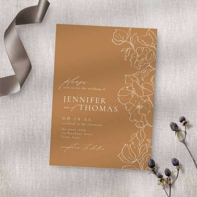 Elegant hand drawn floral golden fall wedding invitation (Creator Uploaded)