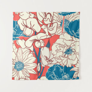 Elegant hand drawn Floral pattern, Garden flowers. Tapestry