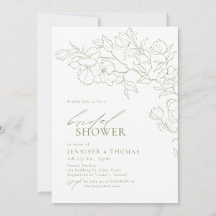 Elegant hand drawn floral sage green Bridal Shower Invitation