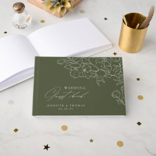 Elegant hand drawn floral sage green wedding guest book