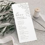 Elegant hand drawn floral sage green wedding menu<br><div class="desc">Elegant delicate hand drawn flower illustration and modern script typography details, in dark sage green and white, simple and romantic. Great floral wedding menus for modern rustic wedding, country garden wedding, and simple boho wedding in summer and winter. Fully customizable with any colours to match your wedding theme. See all...</div>