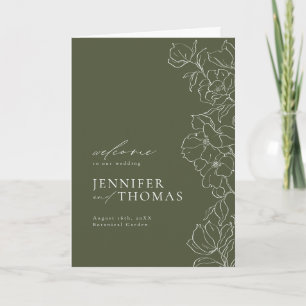 Elegant hand drawn floral sage green wedding program