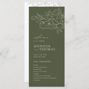 Elegant hand drawn floral sage green wedding program