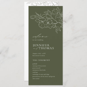 Elegant hand drawn floral sage green wedding program