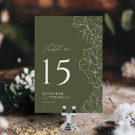 Elegant hand drawn floral sage green wedding Table Number<br><div class="desc">Elegant delicate hand drawn flower illustration and modern script typography details, in dark sage green and white colour, simple and romantic. Great floral wedding table cards for modern rustic wedding, country garden wedding, and simple boho wedding in summer and winter. Fully customizable with any colours to match your wedding theme....</div>