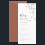 Elegant hand drawn floral terracotta wedding menu<br><div class="desc">Elegant delicate hand drawn flower illustration and modern script typography details, in terra cotta and white colour, simple and romantic. Great floral wedding menus for modern rustic wedding, country garden wedding, and simple boho wedding in fall and winter. Fully customizable with any colours to match your wedding theme. See all...</div>
