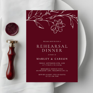 Elegant Hand Drawn Floral Wedding Rehearsal Dinner Invitation