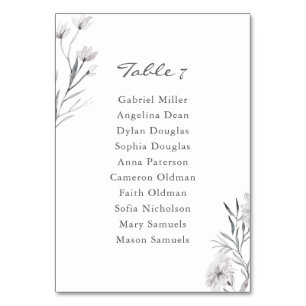 Elegant Hand-drawn flower. Wedding seating chart Table Number