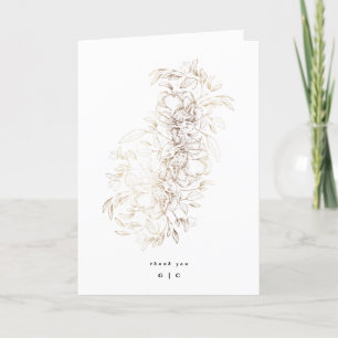 Elegant Hand Drawn Foil Botanical Monogram Wedding Thank You Card