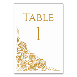 Elegant Hand Drawn Golden Roses Wedding Table Number