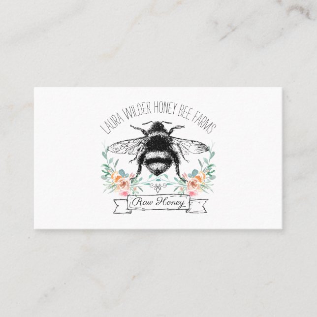 Elegant Hand Drawn Honey Bee Apiary Farm Beekeeper Business Card (Front)
