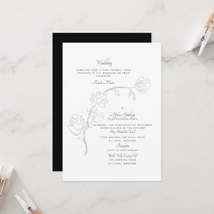 Elegant Hand-Drawn Jasmine B/W Two Venue Invitation