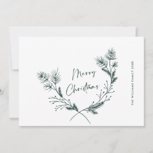 Elegant Hand Drawn Minimalist Christmas Wreath Holiday Card