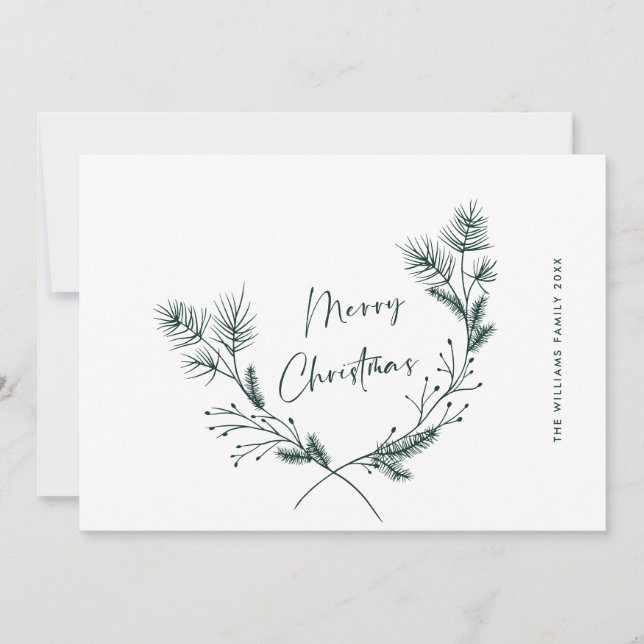 Elegant Hand Drawn Minimalist Christmas Wreath Holiday Card (Front)