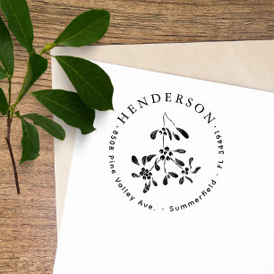 Elegant Hand-drawn Mistletoe Family Return Address Rubber Stamp