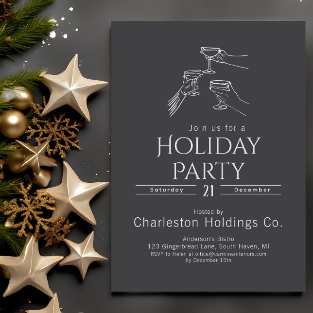Elegant Hand Drawn Monochrome Grey Holiday Party Invitation (Creator Uploaded)