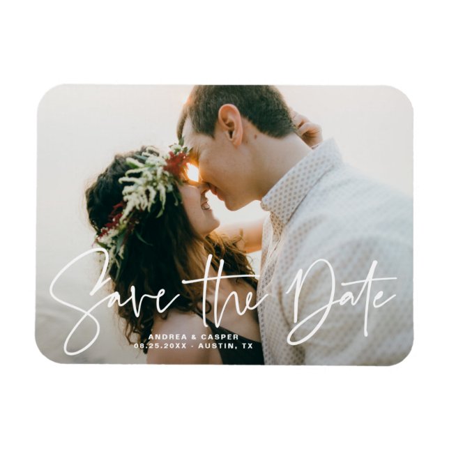 Elegant Hand Drawn Overlay Photo Save the Date Magnet (Horizontal)