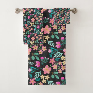 Elegant Hand-Drawn Pink Floral Black Design