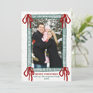 Elegant Hand Drawn Red Bow Christmas 5 Photo Holiday Card